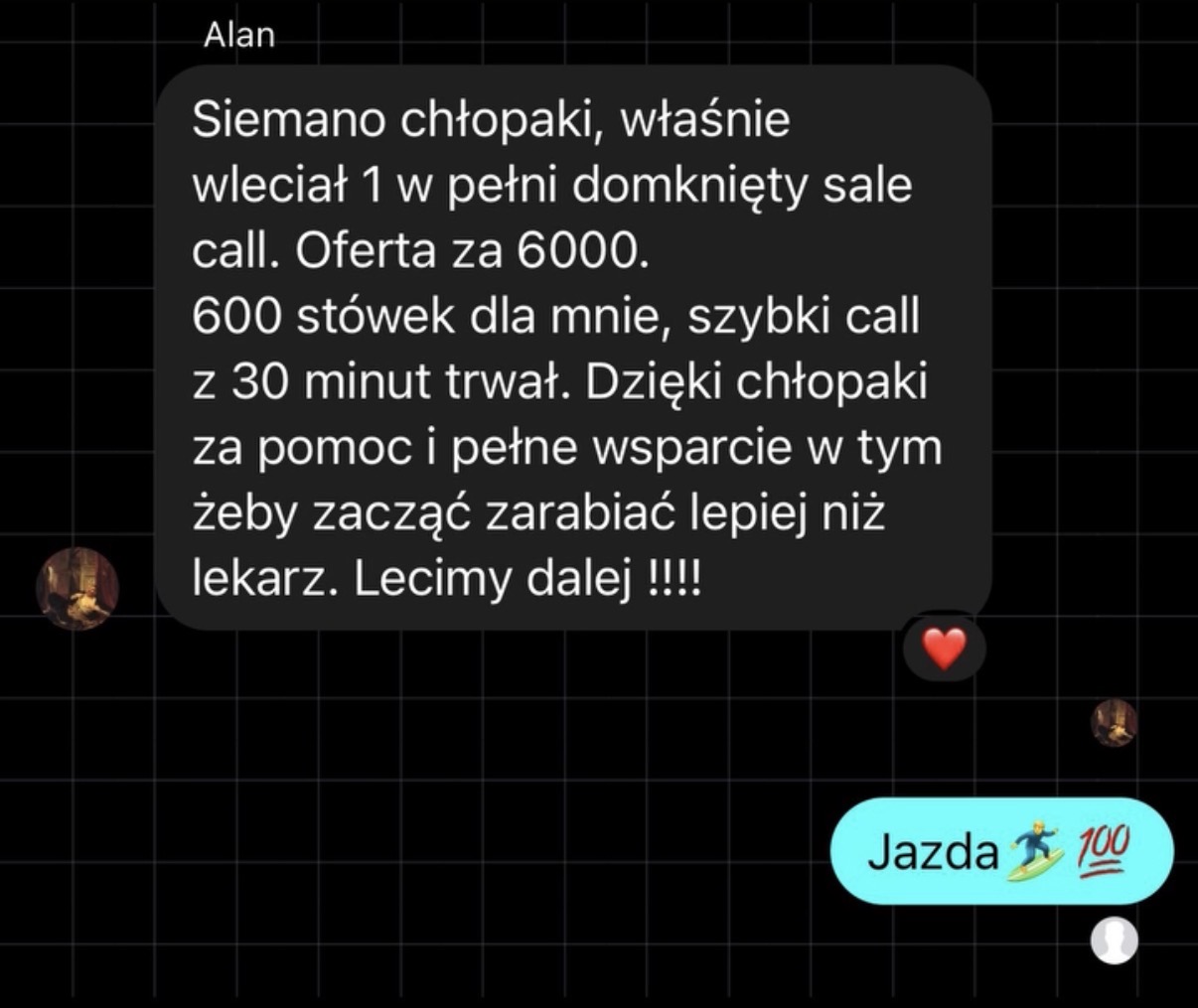 1 call = 600 zł dla settera
